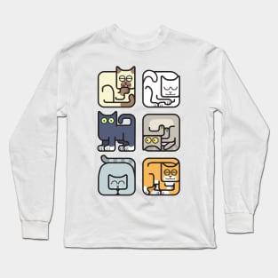 Cute Cat Icon Set Pattern Long Sleeve T-Shirt